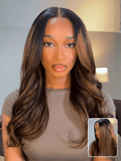 13x4 Pre Everything Balayage #1b/30 Highlight Yaki Straight Lace Frontal Wig With Invisi Drawstring