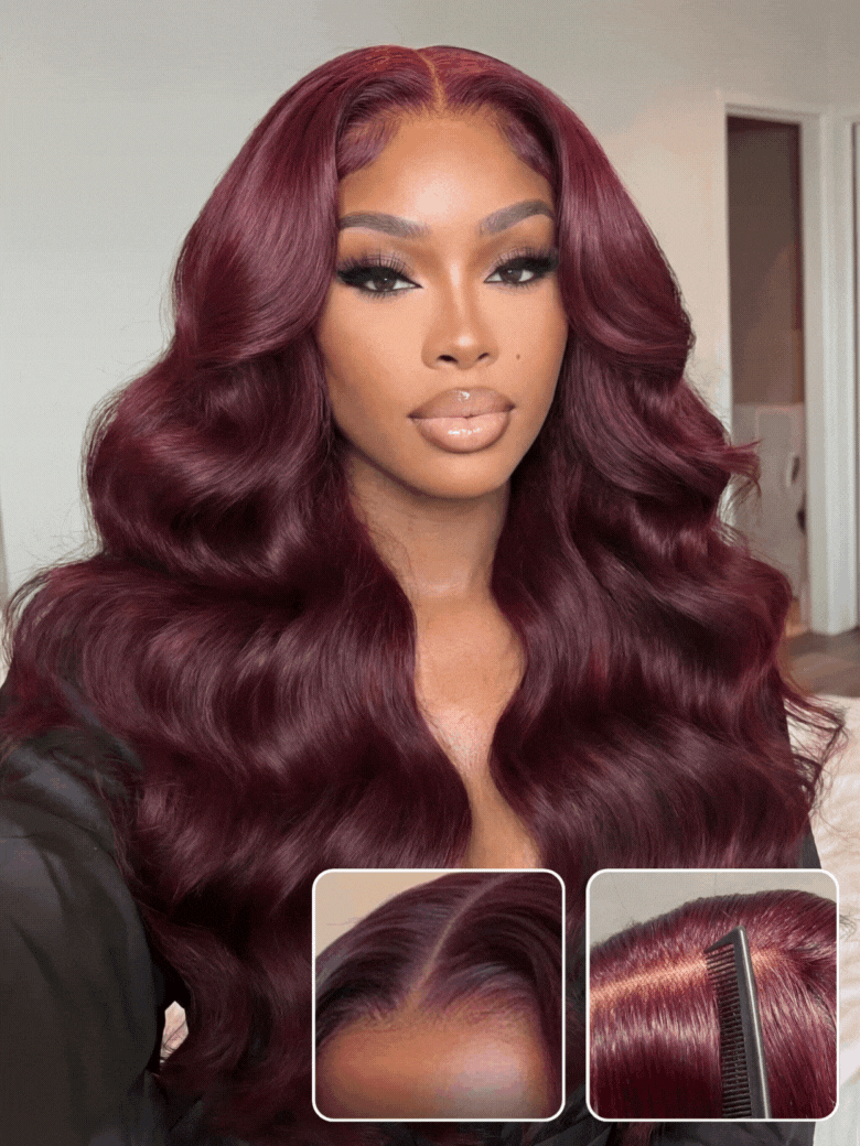 Black Cherry Lace Frontal Dark Burgundy Wig-Long Layered Cut & Pre Everything & Flash Sale