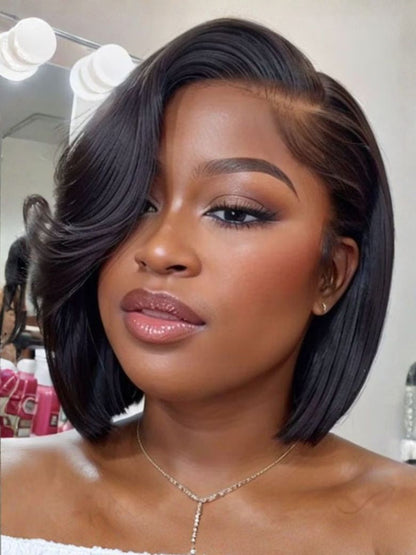 7x5 Pre Cut Rachel-Inspired Blunt Layered Shoulder-Length Silky Straight Bob Lace Wig With Side Part Bangs Flash Sale
